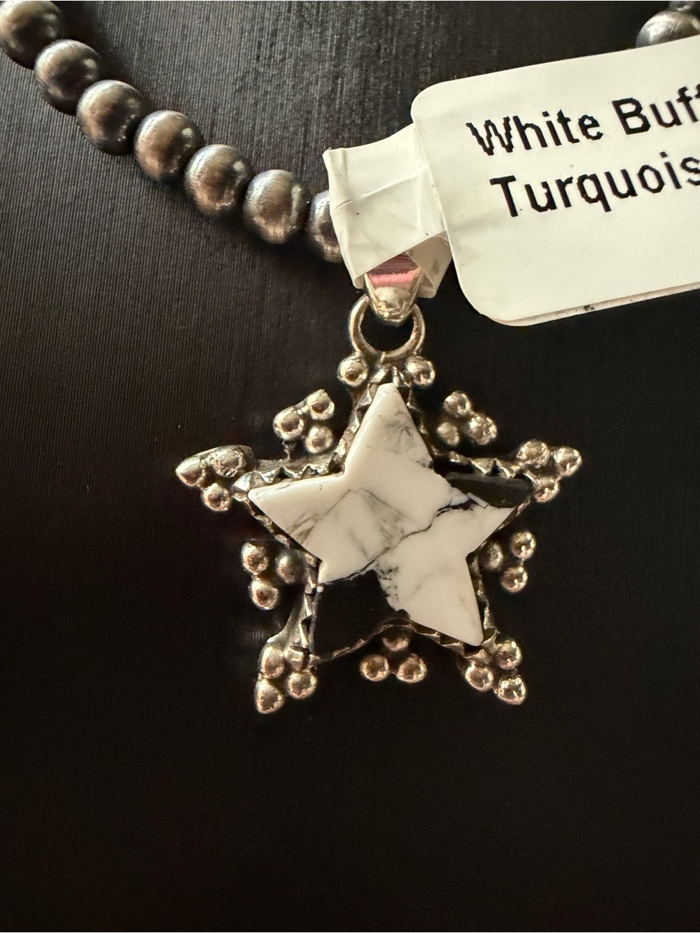 White Buffalo Turquoise Star Pendant - Unbranded Silver & White
